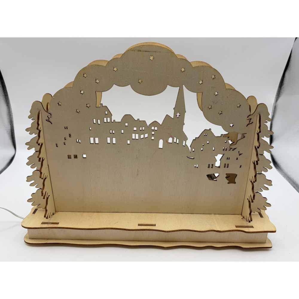 Light Up Wooden Nordic Style Christmas Village Arch Music Box Snowman Deer - Picture 11 of 14
